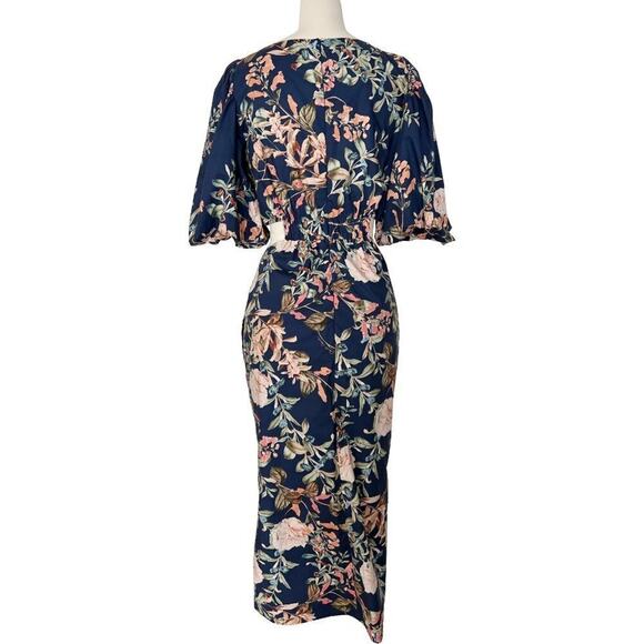 Cara Cara Andrea Floral Puff Sleeve Midi Dress in Navy Blue – Size 6 - Picture 5 of 7
